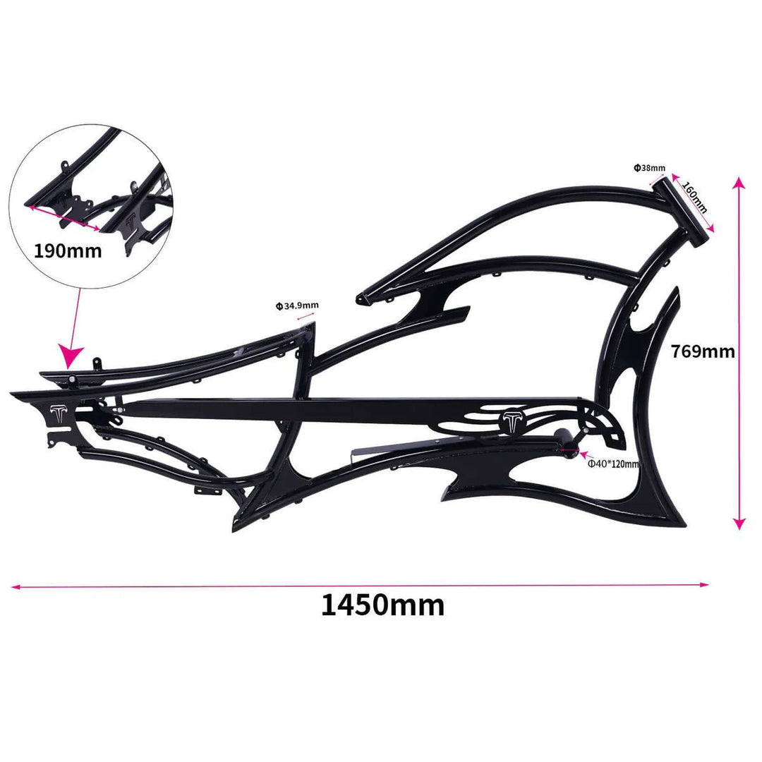 Tracer FM-RAPTOR Ebike Frame 26inch Stretch Chopper for Single Speed/7 Speed