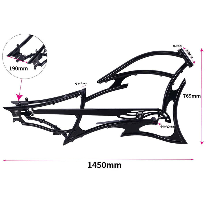 Tracer FM-RAPTOR Ebike Frame 26inch Stretch Chopper for Single Speed/7 Speed