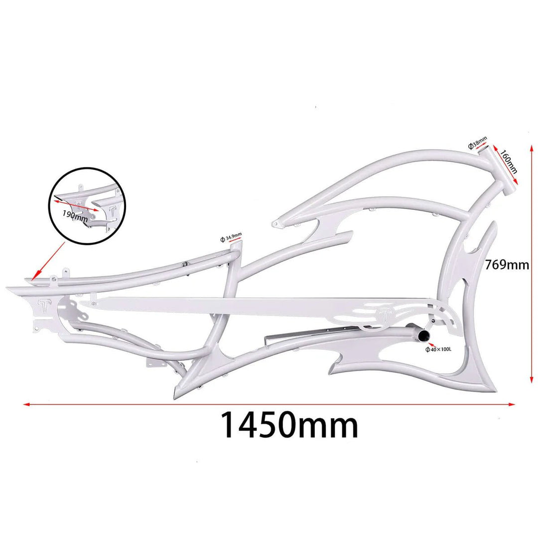 Tracer FM-RAPTOR Ebike Frame 26inch Stretch Chopper for Single Speed/7 Speed Tracer Batteries & Accessories Clear 22