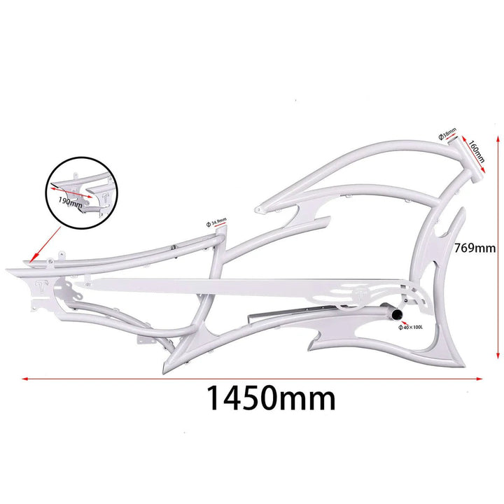 Tracer FM-RAPTOR Ebike Frame 26inch Stretch Chopper for Single Speed/7 Speed Tracer Batteries & Accessories Clear 22