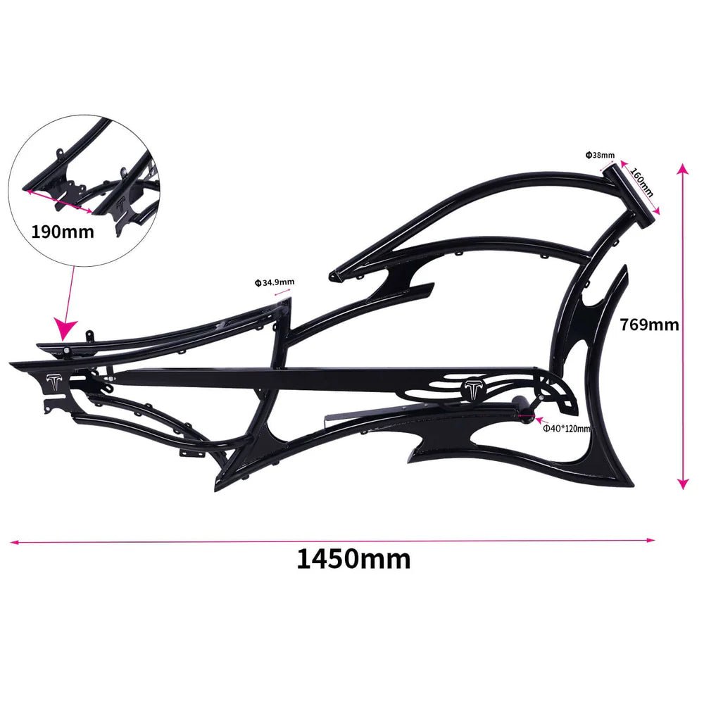Tracer FM-RAPTOR Ebike Frame 26inch Stretch Chopper for Single Speed/7 Speed Tracer Batteries & Accessories Clear 14