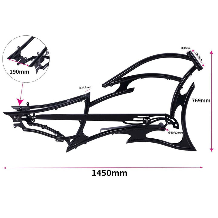 Tracer FM-RAPTOR Ebike Frame 26inch Stretch Chopper for Single Speed/7 Speed Tracer Batteries & Accessories Clear 14