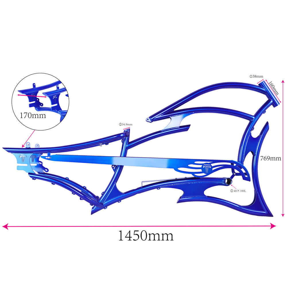 Tracer FM-RAPTOR Ebike Frame 26inch Stretch Chopper for Single Speed/7 Speed Tracer Batteries & Accessories Clear 18