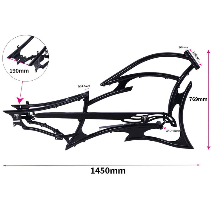 Tracer FM-RAPTOR Ebike Frame 26inch Stretch Chopper for Single Speed/7 Speed Tracer Batteries & Accessories Clear 26
