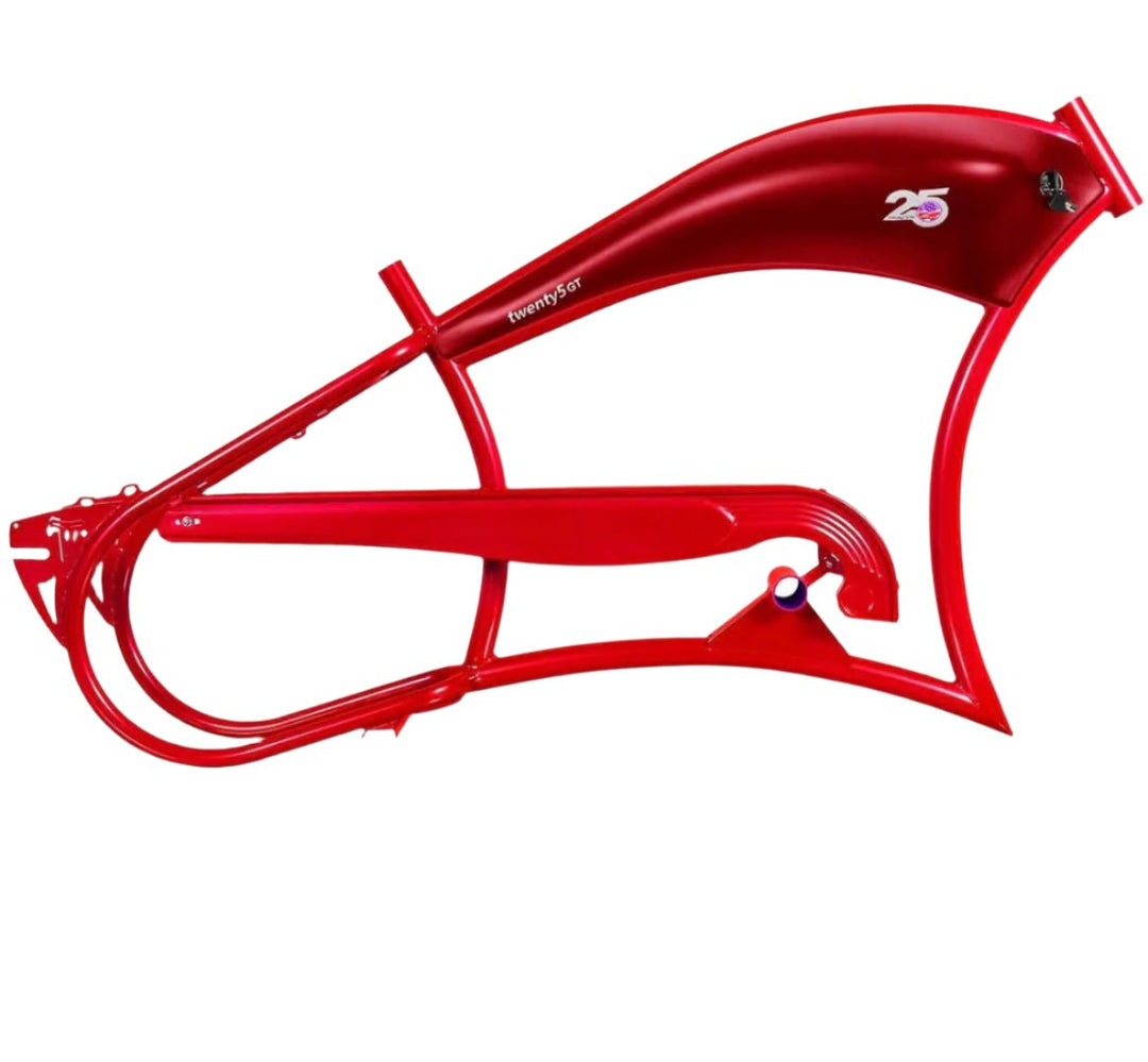 Tracer FM-Twenty5 E-Bike 26" Stretch Cruiser Steel Frame and Chain Guard for 26" x3.0, 4.0 Tire Tracer Batteries & Accessories Matte Red 3