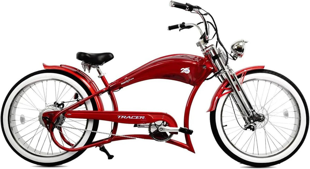 Tracer FM-Twenty5 E-Bike 26" Stretch Cruiser Steel Frame and Chain Guard for 26" x3.0, 4.0 Tire Tracer Batteries & Accessories White 24