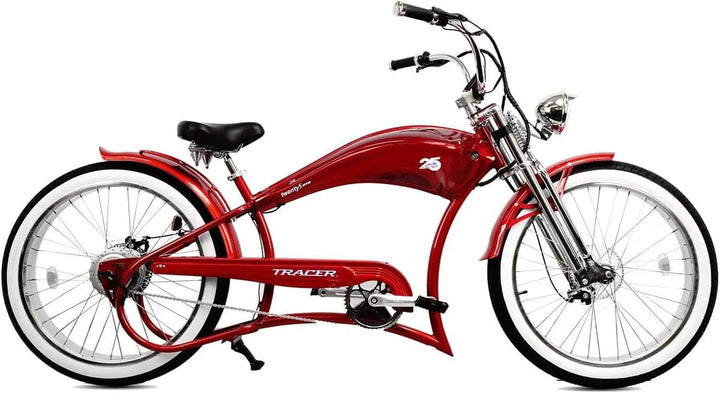 Tracer FM-Twenty5 E-Bike 26" Stretch Cruiser Steel Frame and Chain Guard for 26" x3.0, 4.0 Tire Tracer Batteries & Accessories White 24