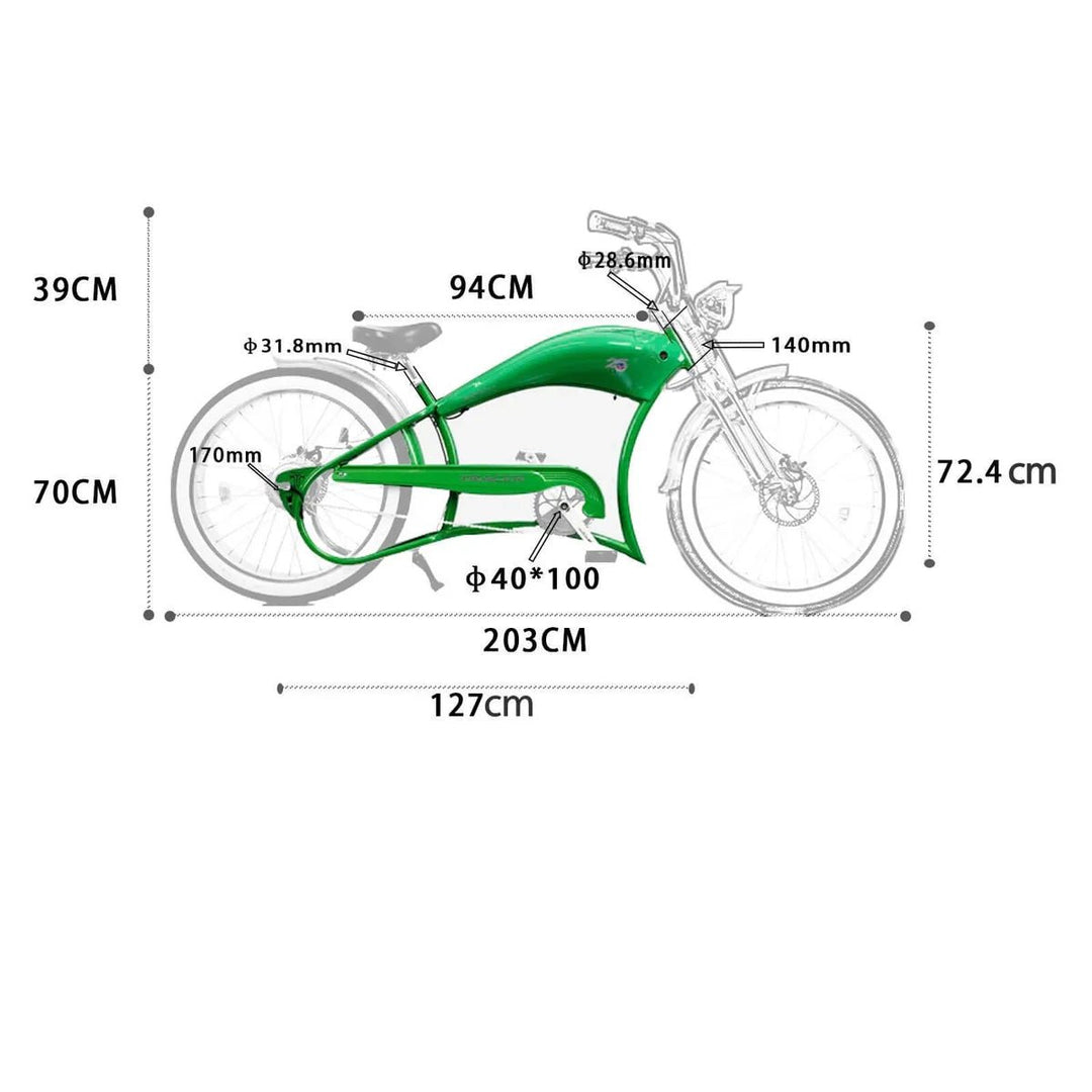 Tracer FM-Twenty5 E-Bike 26" Stretch Cruiser Steel Frame and Chain Guard for 26" x3.0, 4.0 Tire Tracer Batteries & Accessories White 25