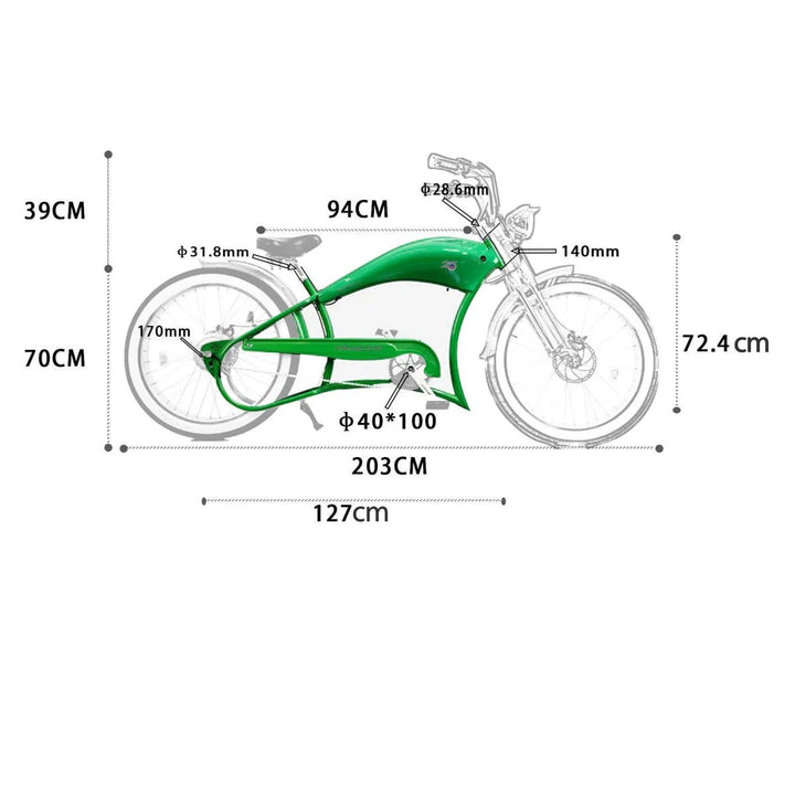 Tracer FM-Twenty5 E-Bike 26" Stretch Cruiser Steel Frame and Chain Guard for 26" x3.0, 4.0 Tire Tracer Batteries & Accessories White 25