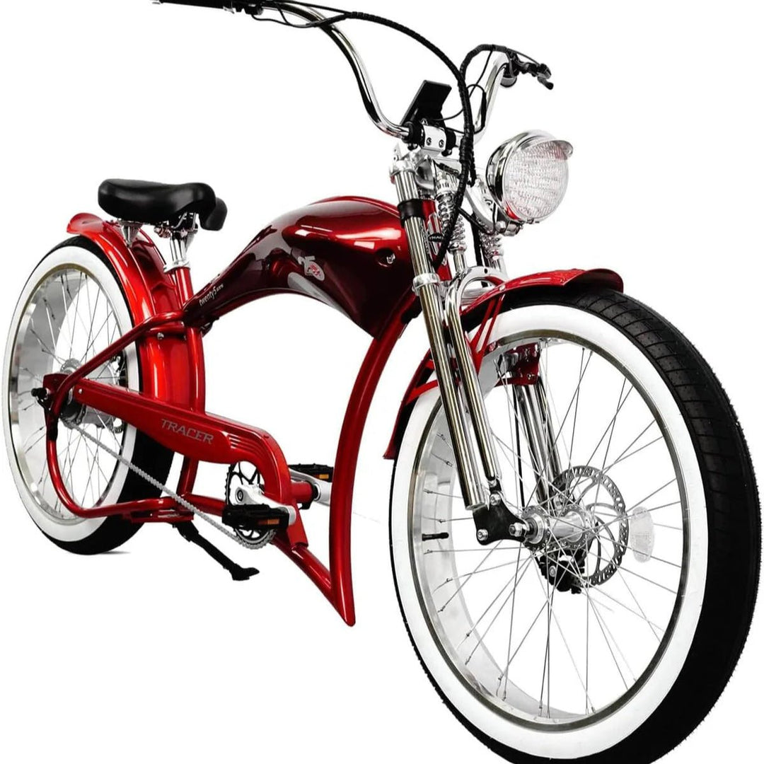 Tracer FM-Twenty5 E-Bike 26" Stretch Cruiser Steel Frame and Chain Guard for 26" x3.0, 4.0 Tire Tracer Batteries & Accessories White 14