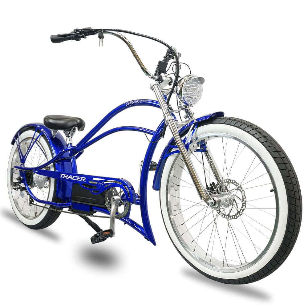 Tracer Legend GT7 1000W Stretch Cruiser Chopper Tracer Stretch Electric Cruiser Bikes Blue 4