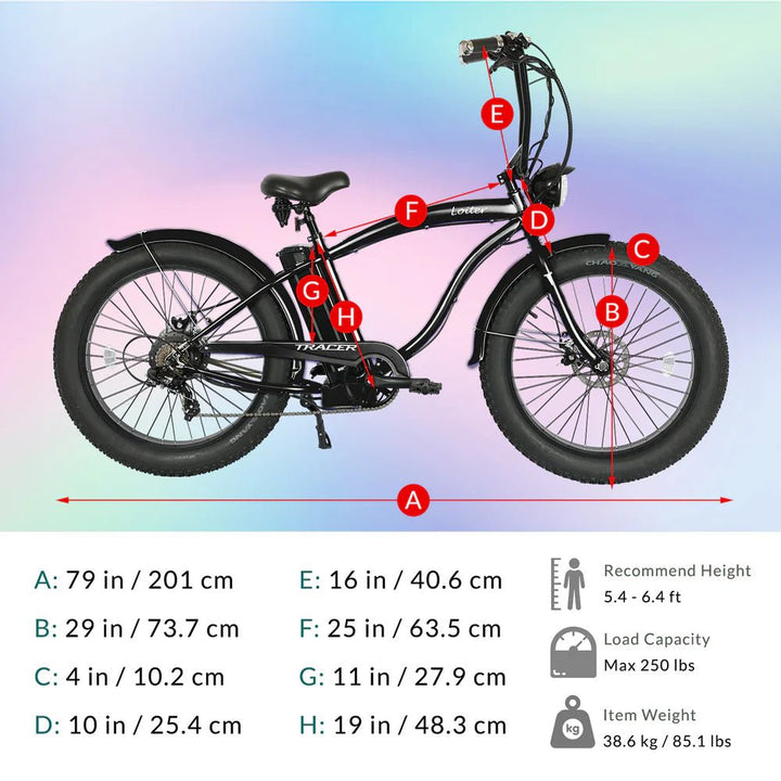 Tracer Loiter 26" 48V 800W Cruiser E-Bike Tracer Cruiser Electric Bikes Matte Black-Step-Thru Frame 18