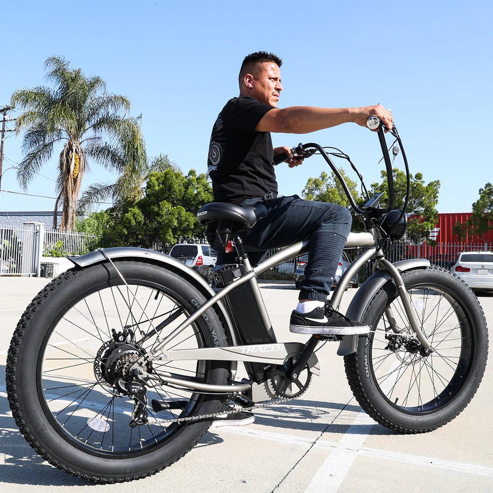 Tracer Loiter 26" 48V 800W Cruiser E-Bike Tracer Cruiser Electric Bikes Matte Black-Step-Thru Frame 27