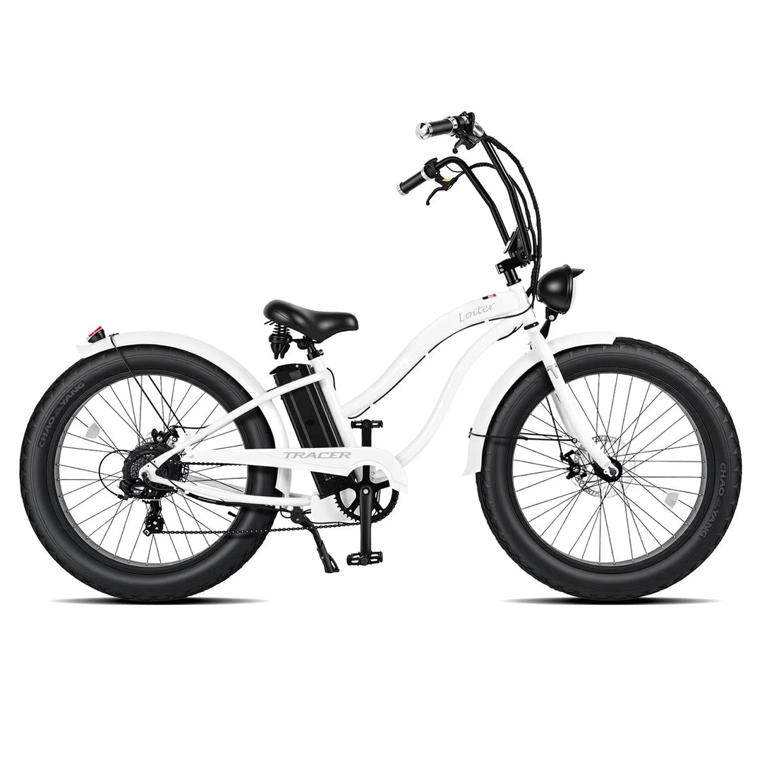 Tracer Loiter 26" 48V 800W Electric Cruiser Bike Cruiser Electric Bikes F-White- Step Thru Frame 1