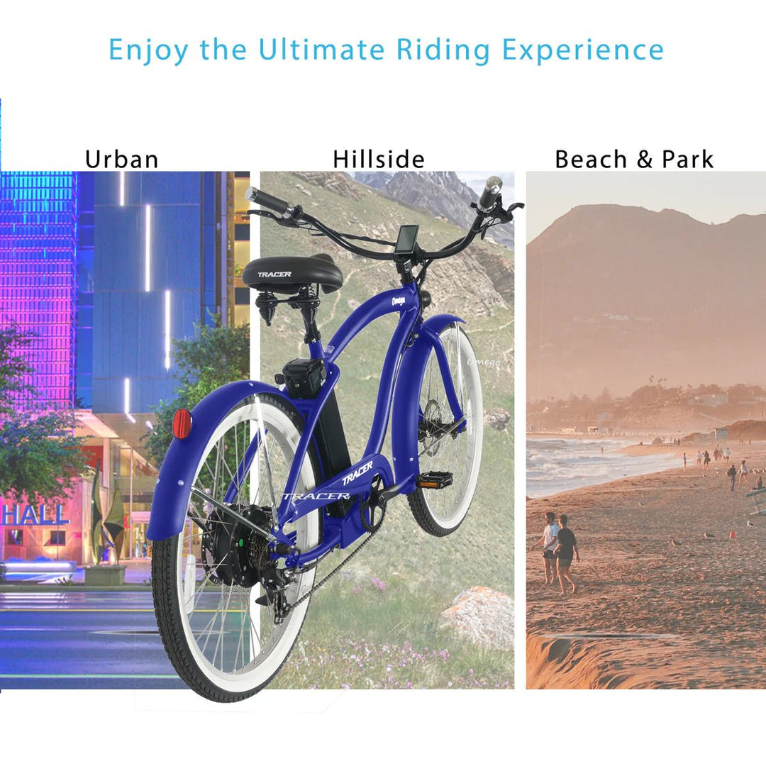 Tracer OMEGA 500W 26" 7 Speed Electric Beach Cruiser Bike for Men Tracer Cruiser Electric Bikes Matte Black 11