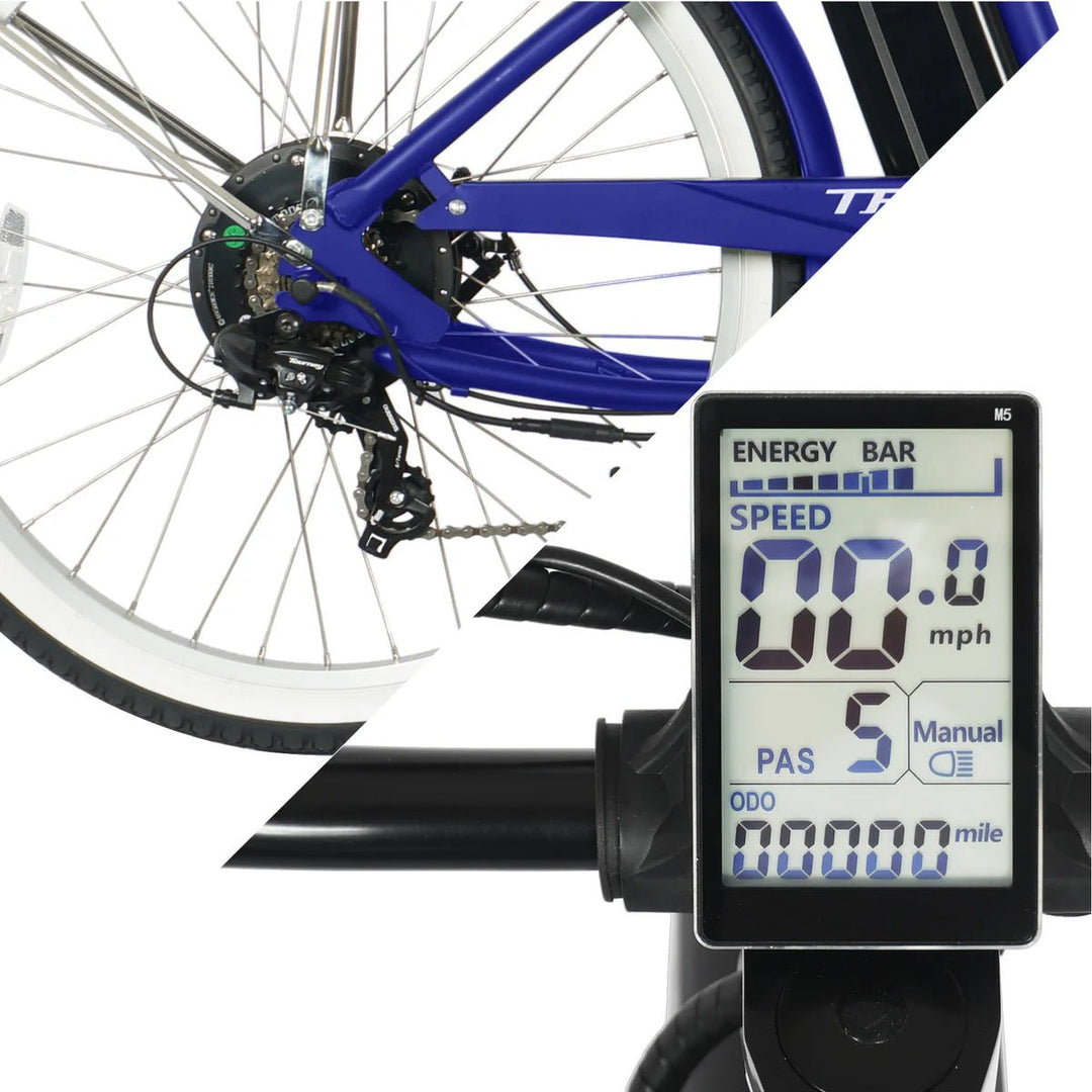 Tracer OMEGA 500W 26" 7 Speed Electric Beach Cruiser Bike for Men Tracer Cruiser Electric Bikes Matte Black 14