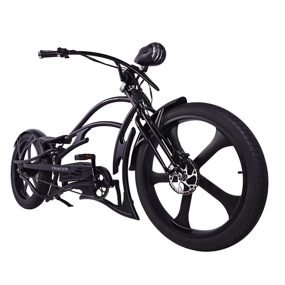 Tracer Raptor Pro DS 800W Stretch Cruiser Ebike Tracer Stretch Electric Cruiser Bikes Matte Black 26