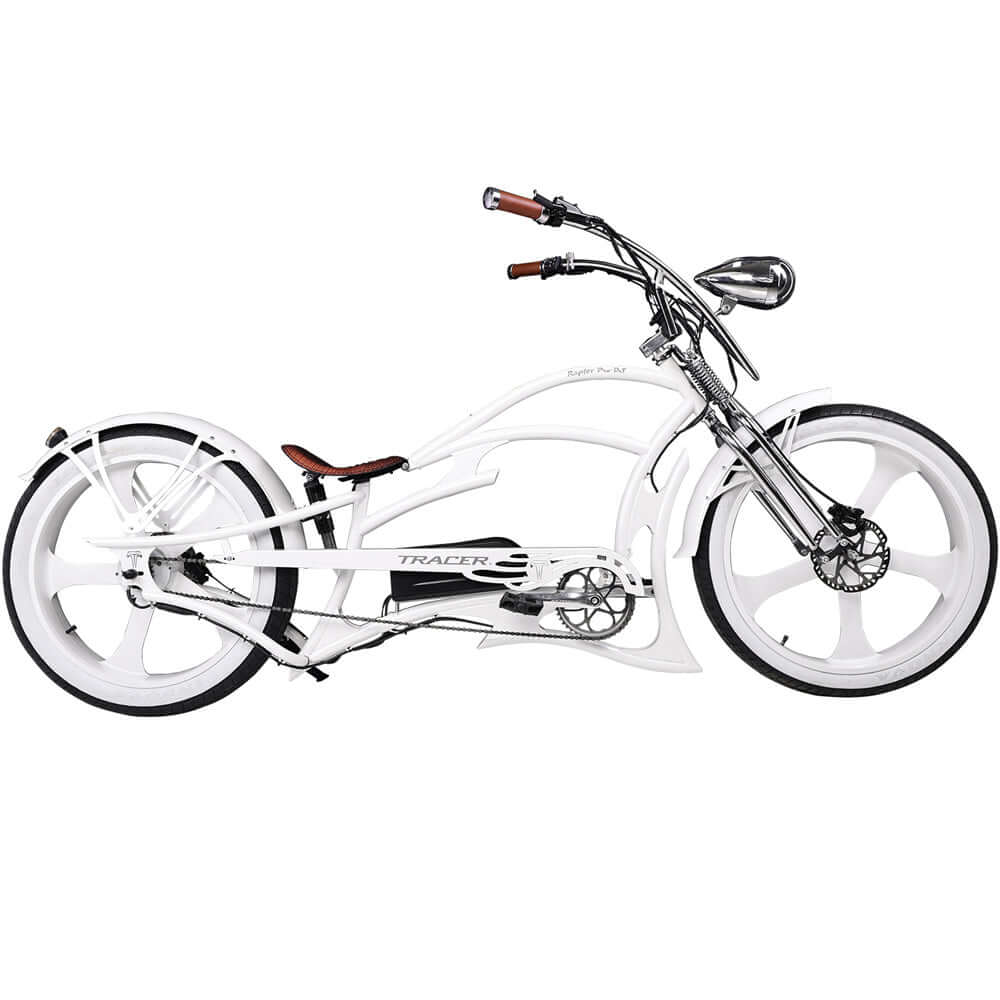 Tracer Raptor Pro DS 800W Stretch Cruiser Ebike Tracer Stretch Electric Cruiser Bikes White 1