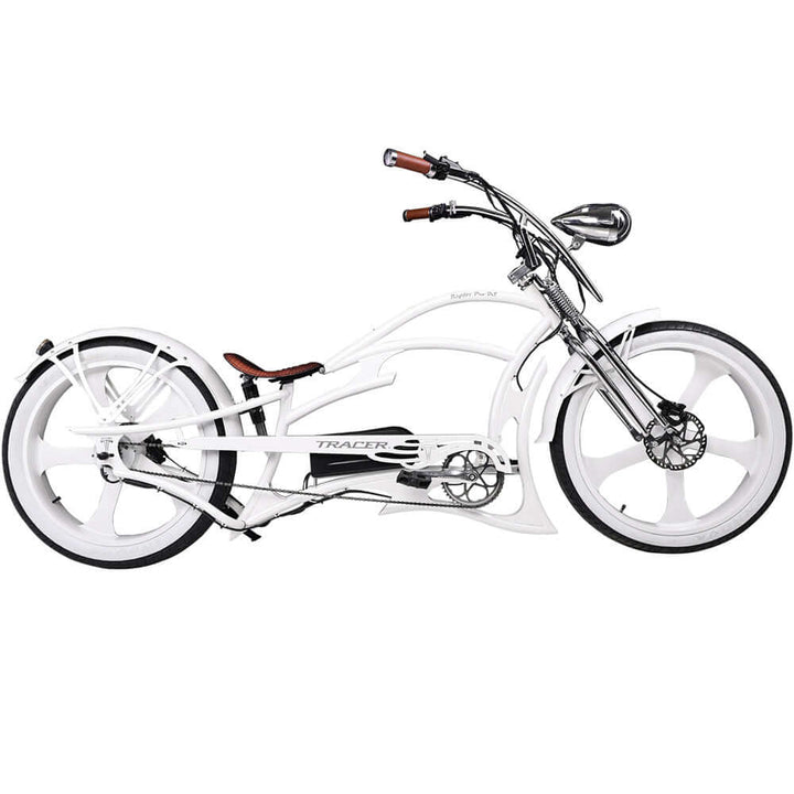 Tracer Raptor Pro DS 800W Stretch Cruiser Ebike Tracer Stretch Electric Cruiser Bikes White 1