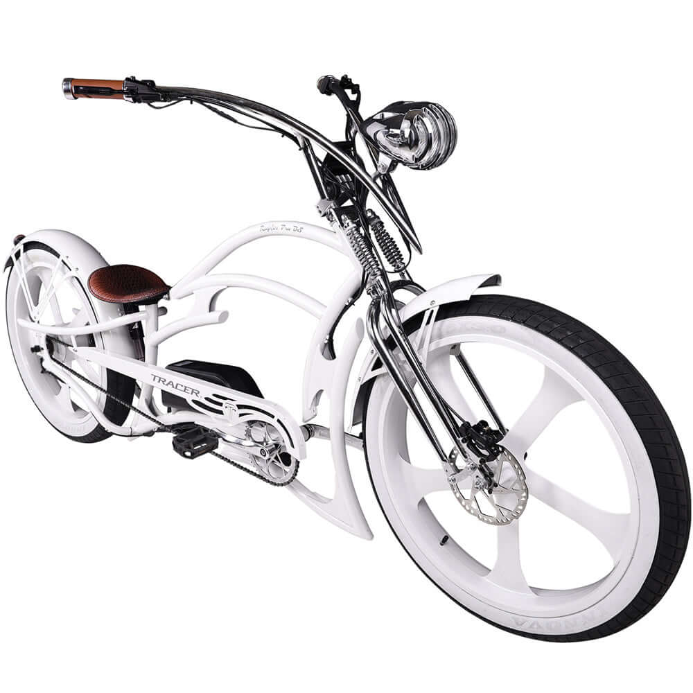 Tracer Raptor Pro DS 800W Stretch Cruiser Ebike Tracer Stretch Electric Cruiser Bikes White 2