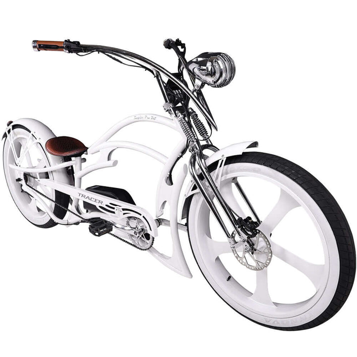 Tracer Raptor Pro DS 800W Stretch Cruiser Ebike Tracer Stretch Electric Cruiser Bikes White 2