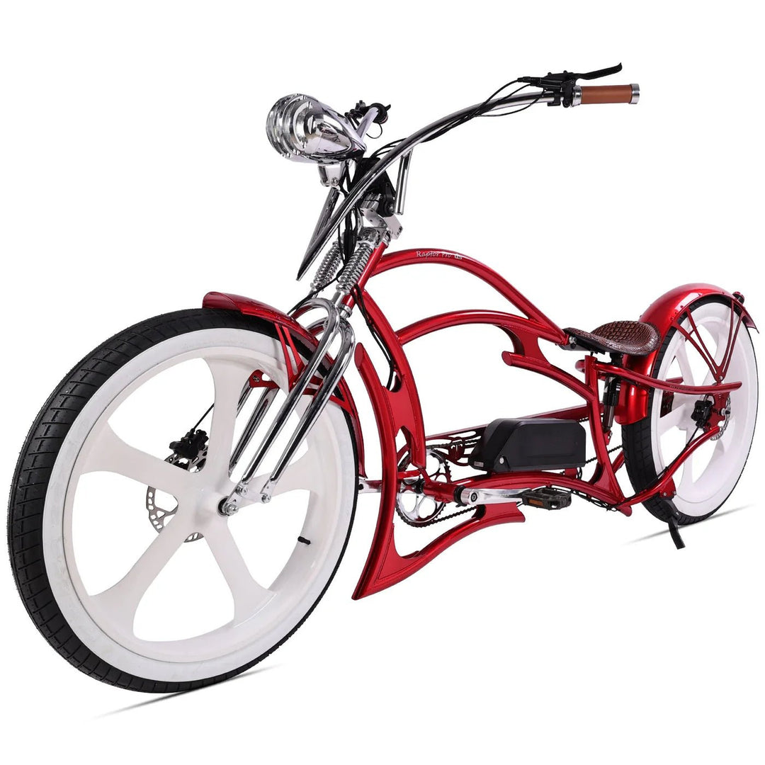 Tracer Raptor Pro DS 800W Stretch Electric Chopper Cruiser Bike Tracer Stretch Electric Cruiser Bikes Red 10