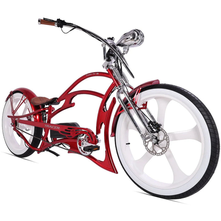 Tracer Raptor Pro DS 800W Stretch Electric Chopper Cruiser Bike Tracer Stretch Electric Cruiser Bikes Red 9