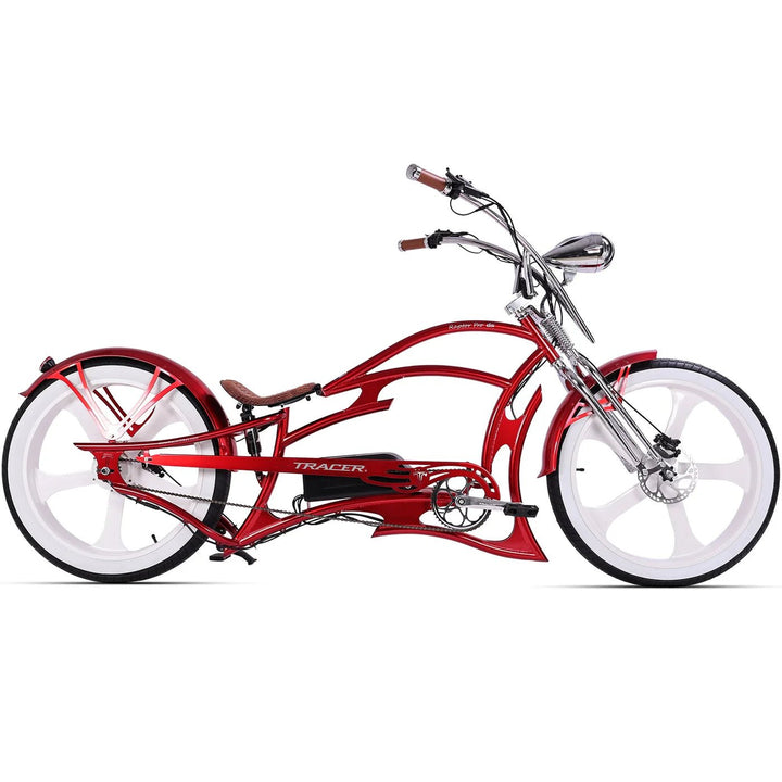Tracer Raptor Pro DS 800W Stretch Electric Chopper Cruiser Bike Tracer Stretch Electric Cruiser Bikes Red 7