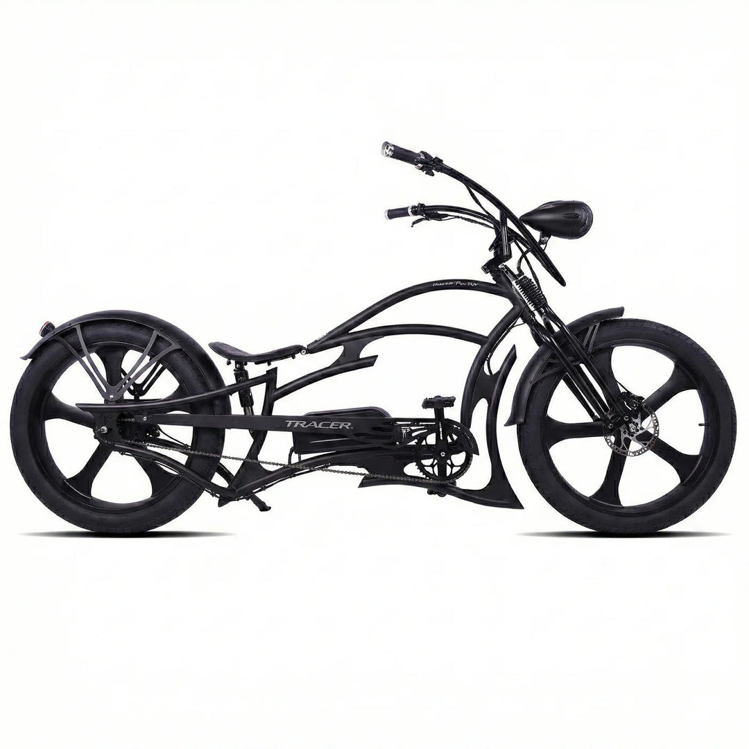 Tracer Raptor Pro DS 800W Stretch Electric Chopper Cruiser Bike Tracer Stretch Electric Cruiser Bikes Matte Black 11