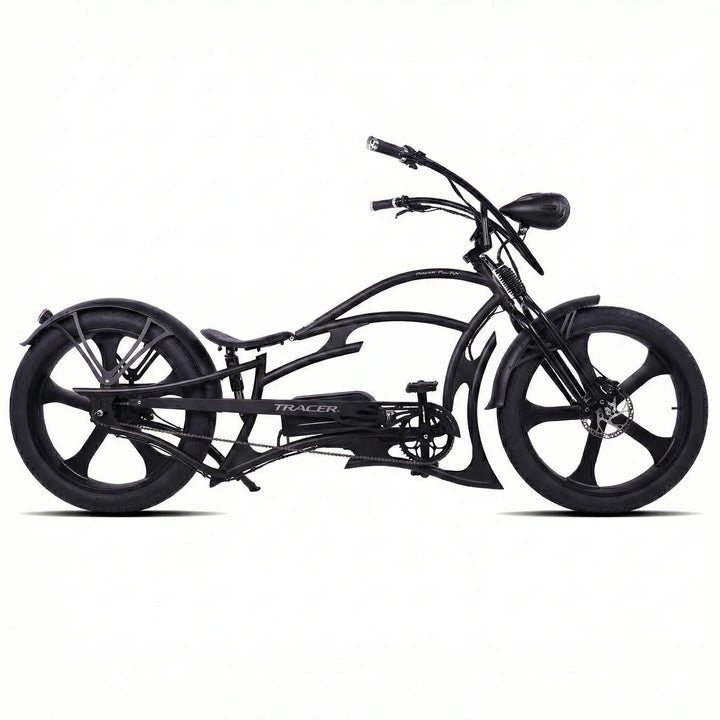 Tracer Raptor Pro DS 800W Stretch Electric Chopper Cruiser Bike Tracer Stretch Electric Cruiser Bikes Matte Black 11