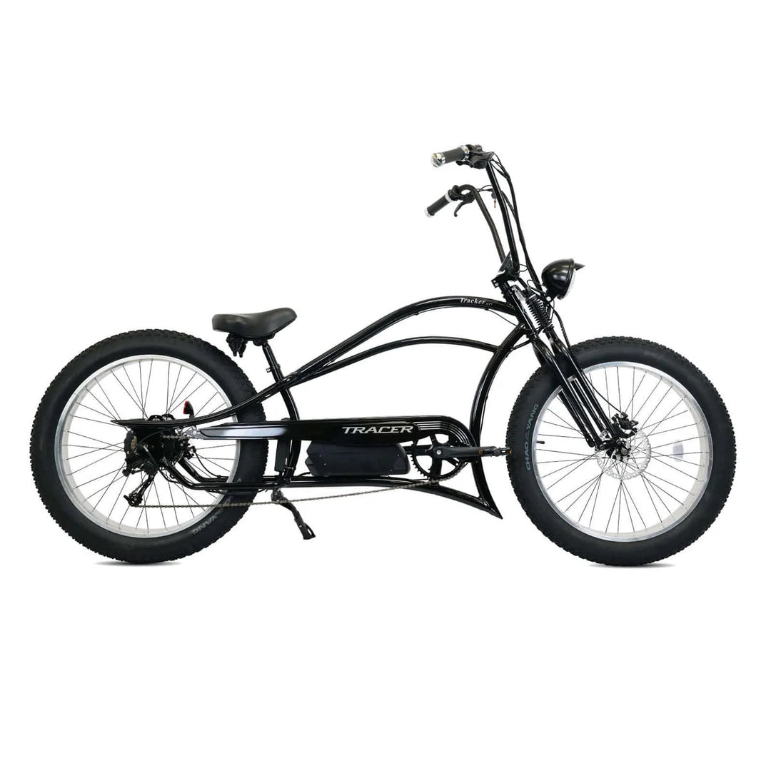 Tracer Tracker DS7 26" 7 Speed Stretch E-Bike with Classic Dual Springer Fork Stretch Cruiser Electric Bikes Matte Black 1