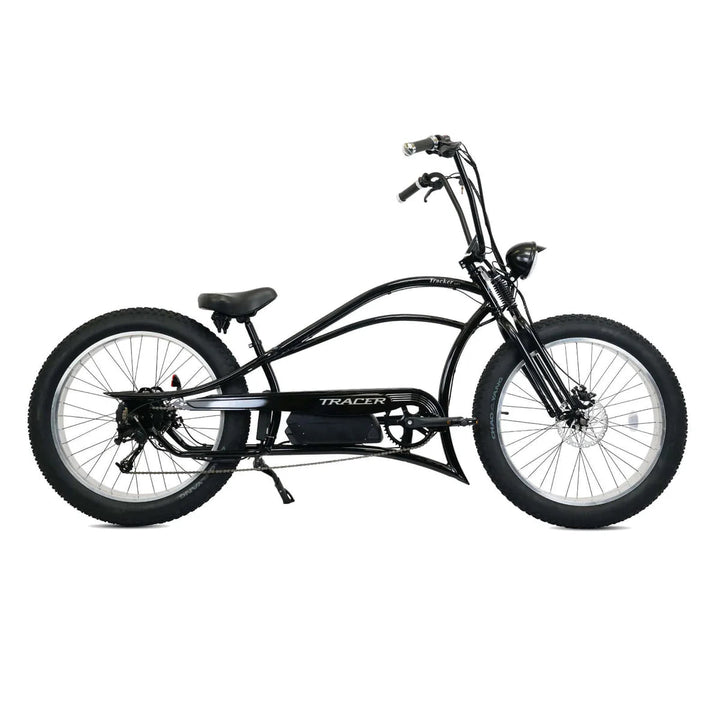 Tracer Tracker DS7 26" 7 Speed Stretch E-Bike with Classic Dual Springer Fork Stretch Cruiser Electric Bikes Matte Black 1