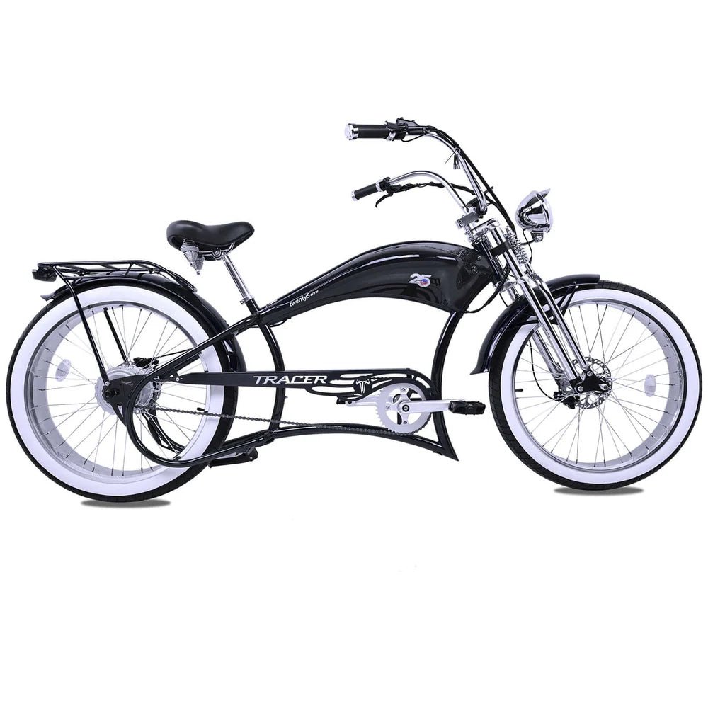 Tracer Twenty5 800W Chopper Stretch Cruiser Tracer Chopper Cruiser Electric Bikes Matte Black 11