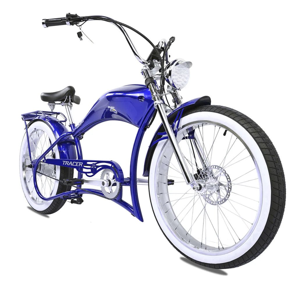 Tracer Twenty5 800W Chopper Stretch Cruiser Tracer Chopper Cruiser Electric Bikes Matte Black 12