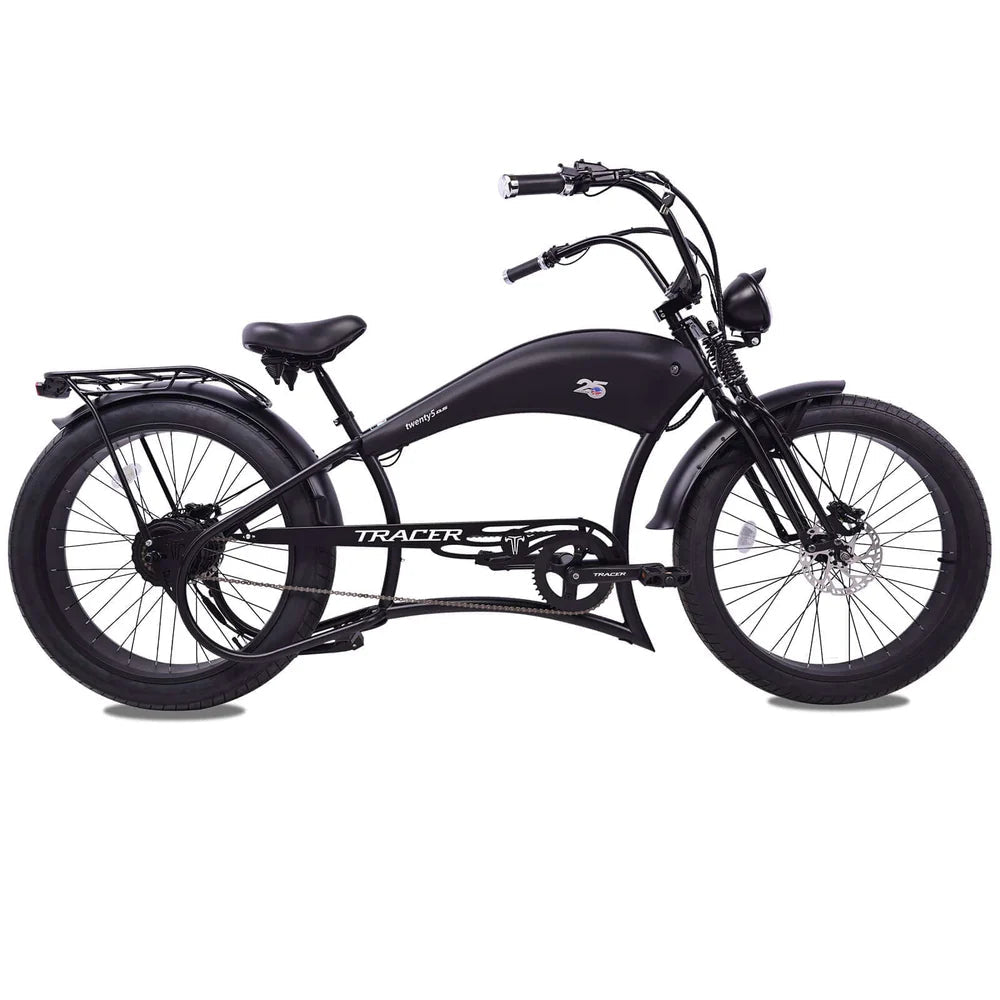 Tracer Twenty5 800W Chopper Stretch Cruiser Tracer Chopper Cruiser Electric Bikes Matte Black 10