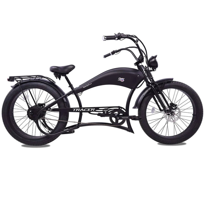 Tracer Twenty5 800W Chopper Stretch Cruiser Tracer Chopper Cruiser Electric Bikes Matte Black 10