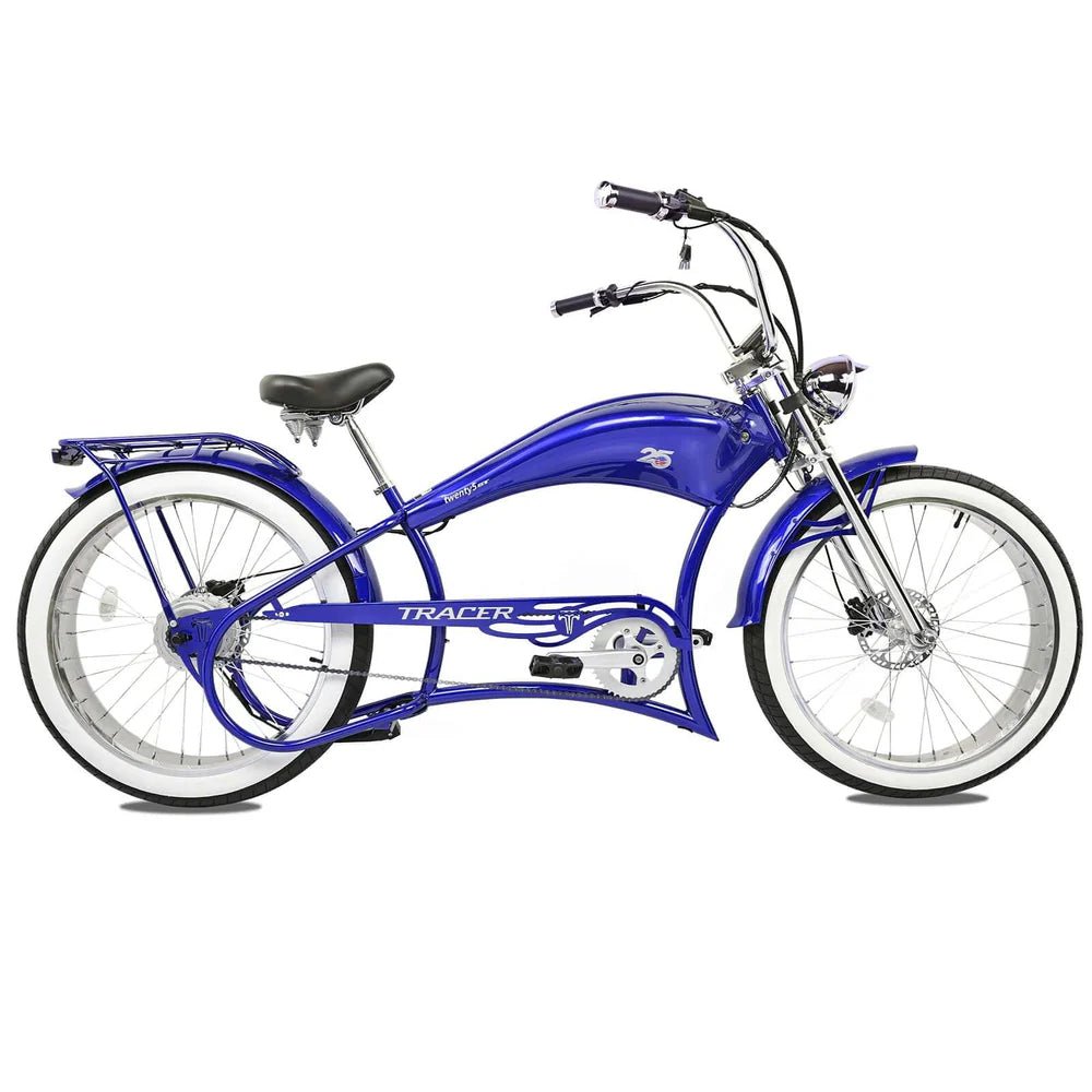 Tracer Twenty5 800W Chopper Stretch Cruiser Tracer Chopper Cruiser Electric Bikes Blue 7