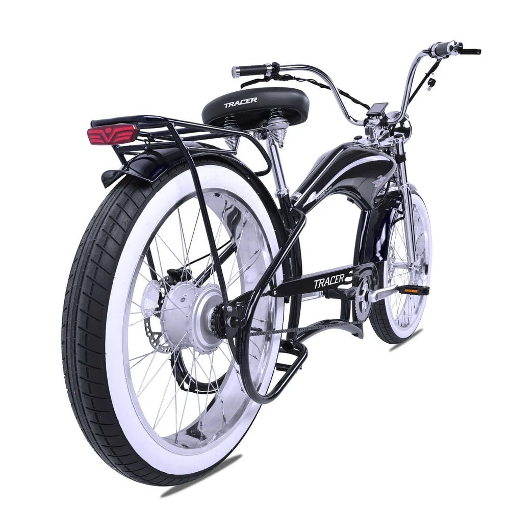 Tracer Twenty5 800W Chopper Stretch Cruiser Tracer Chopper Cruiser Electric Bikes Matte Black 19