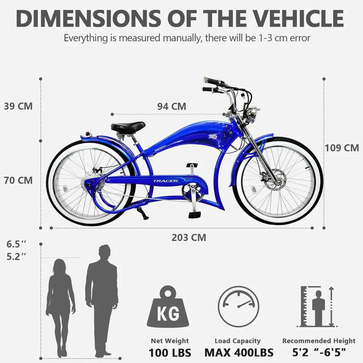 Tracer Twenty5 GT 500W 26" Chopper Cruiser E-Bikes Chopper Cruiser Electric Bikes Blue 12