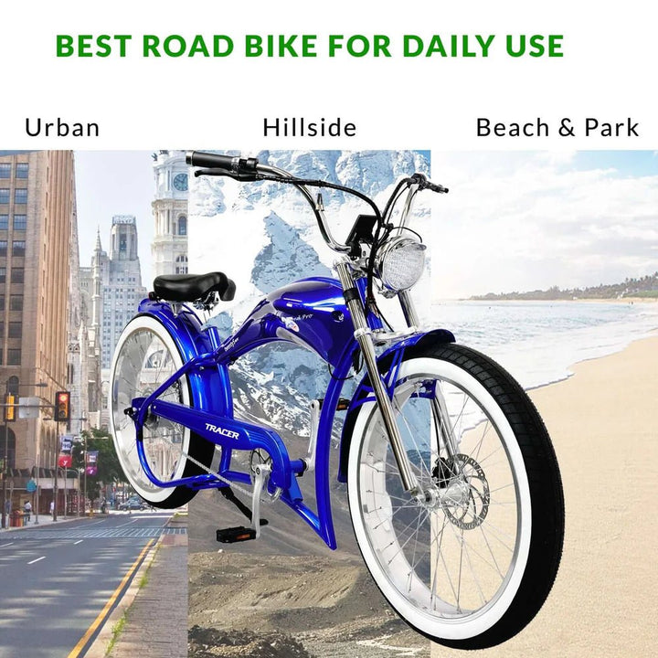 Tracer Twenty5 GT 500W 26" Chopper Cruiser E-Bikes Chopper Cruiser Electric Bikes Blue 11
