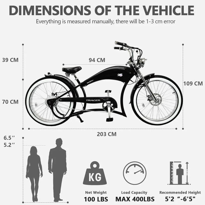 Tracer Twenty5 GT 500W 26" Chopper Cruiser E-Bikes Chopper Cruiser Electric Bikes Matte Black 16
