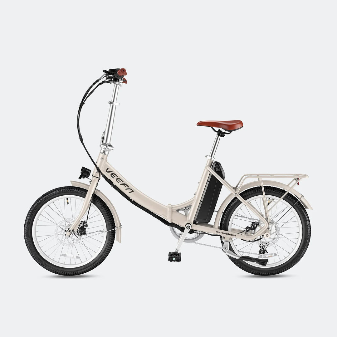 VEEFA Velora 20'' Folding EBike Fat Tire Electric Bikes Oatmeal White 1