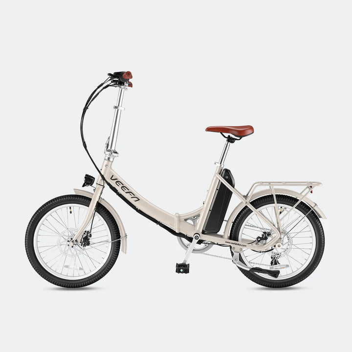 VEEFA Velora 20'' Folding EBike Fat Tire Electric Bikes Oatmeal White 1