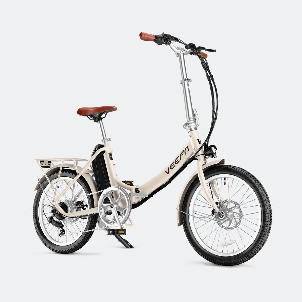 VEEFA Velora 20'' Folding EBike Fat Tire Electric Bikes Oatmeal White 2