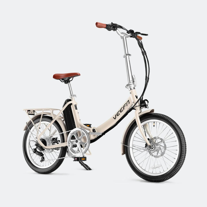 VEEFA Velora 20'' Folding EBike Fat Tire Electric Bikes Oatmeal White 2