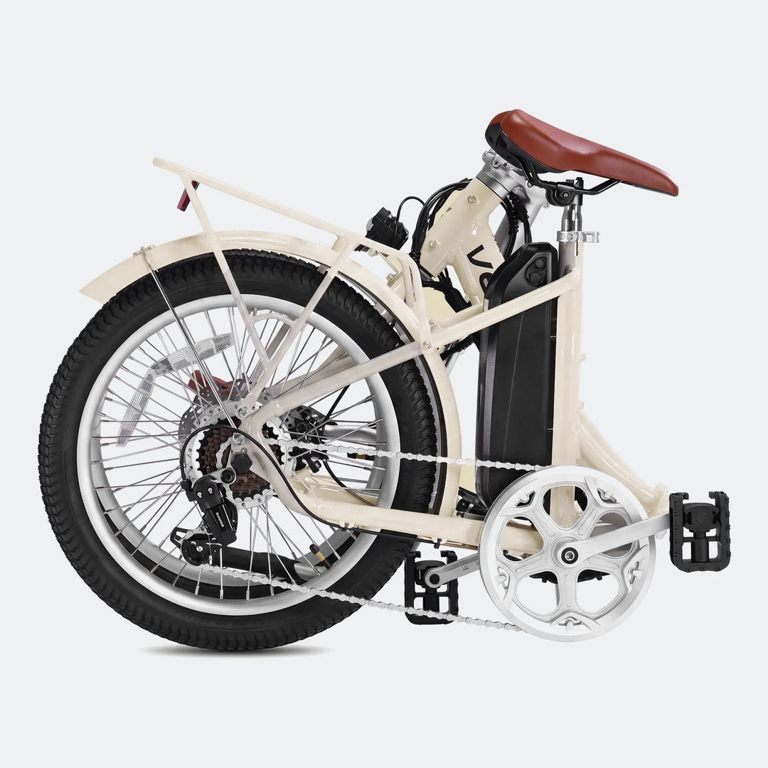 VEEFA Velora 20'' Folding EBike Fat Tire Electric Bikes Oatmeal White 3
