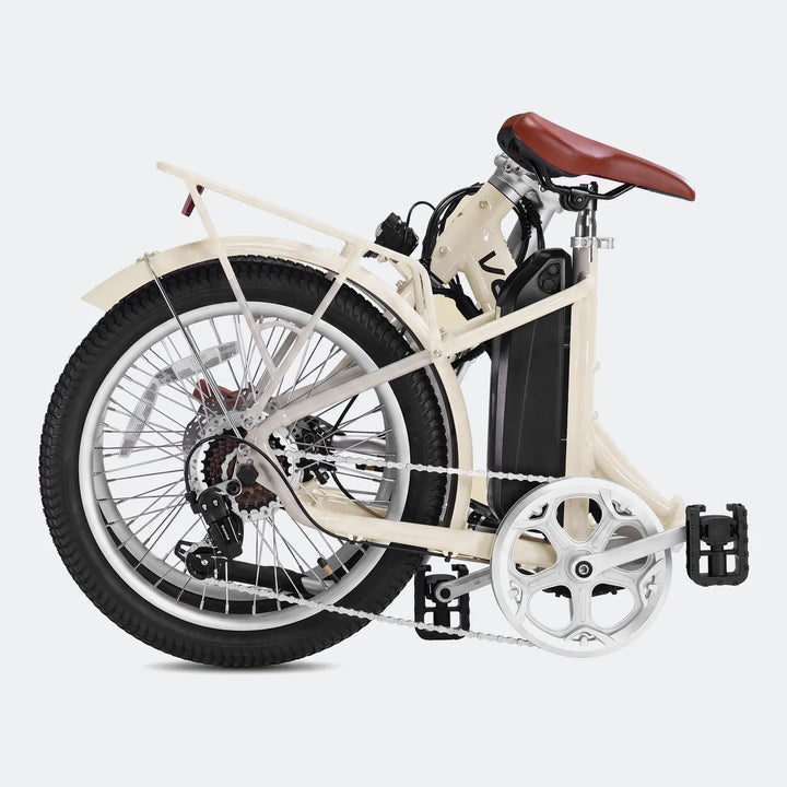 VEEFA Velora 20'' Folding EBike Fat Tire Electric Bikes Oatmeal White 3