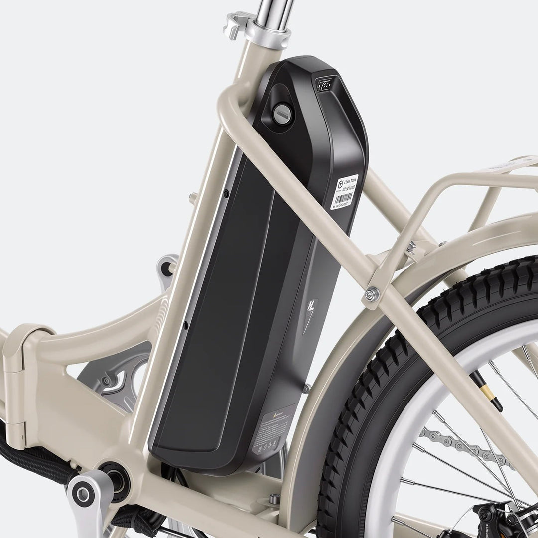 VEEFA Velora 20'' Folding EBike Fat Tire Electric Bikes Oatmeal White 5