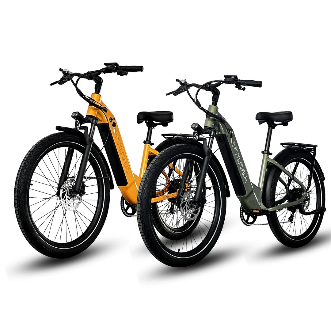 VTUVIA Zeal LT7 500W Combo VTUVIA Commuter Electric Bikes Lemon Yellow+Olive Green 1