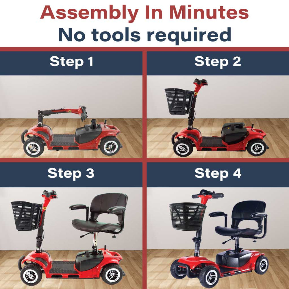 Zipr Roo 4-Wheel Mobility Scooter – Lightweight, Portable, TSA Approved 4 Wheel Mobility Scooters Red 2